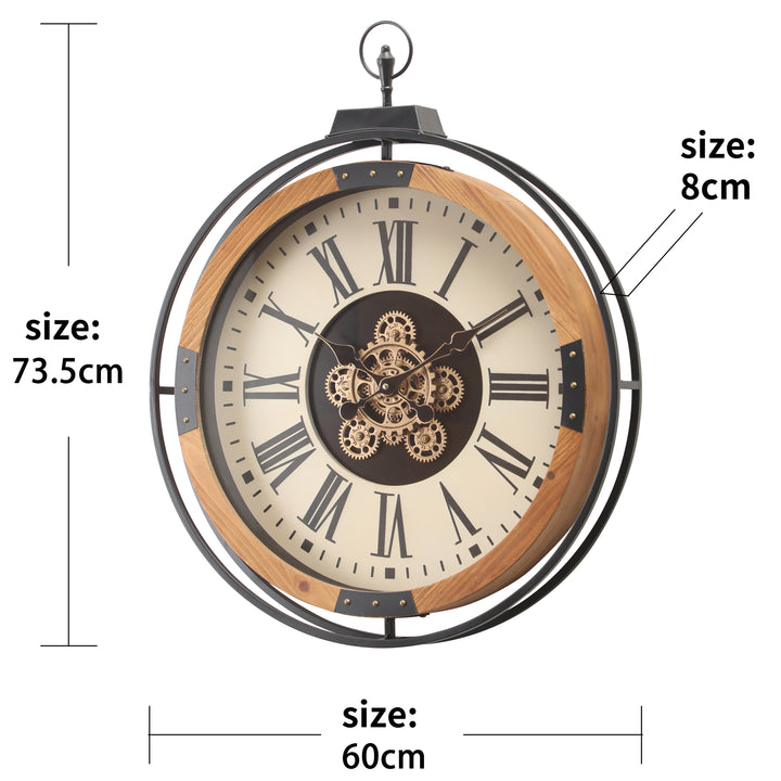 Round Jack Wooden Moving Cogs Wall Clock