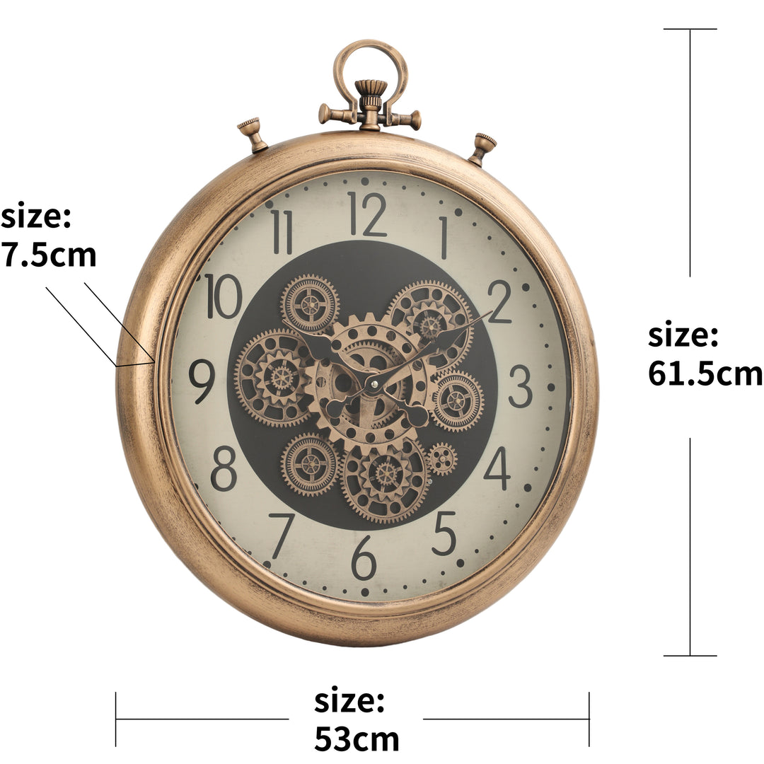 Gold Chronograph Industrial Moving Cogs Wall Clock