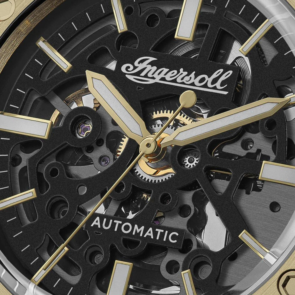 Ingersoll Quartz Watches Ingersoll The Baller Automatic Black Dial Gold Stainless Steel Strap Watch Brand