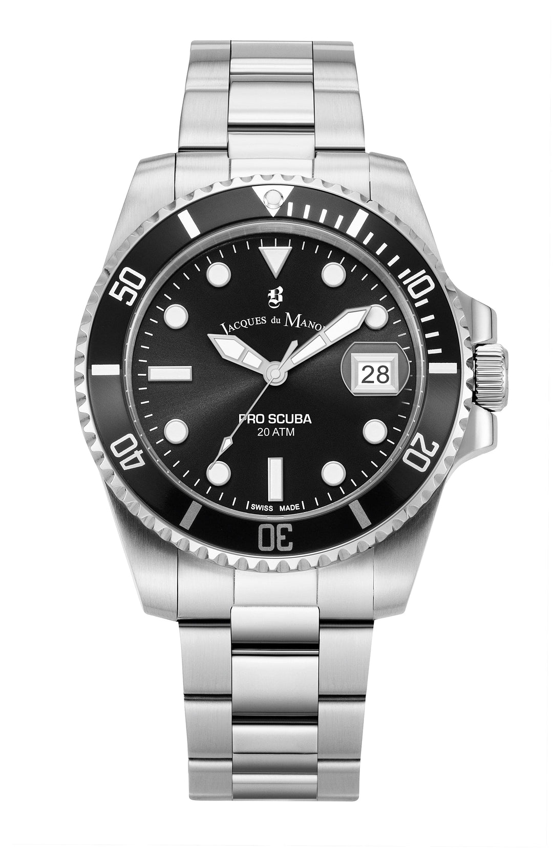 Jacques du Manoir Watch Jacques du Manoir Swiss-Made Pro Scuba 43mm Stainless Steel Diver's Watch Brand
