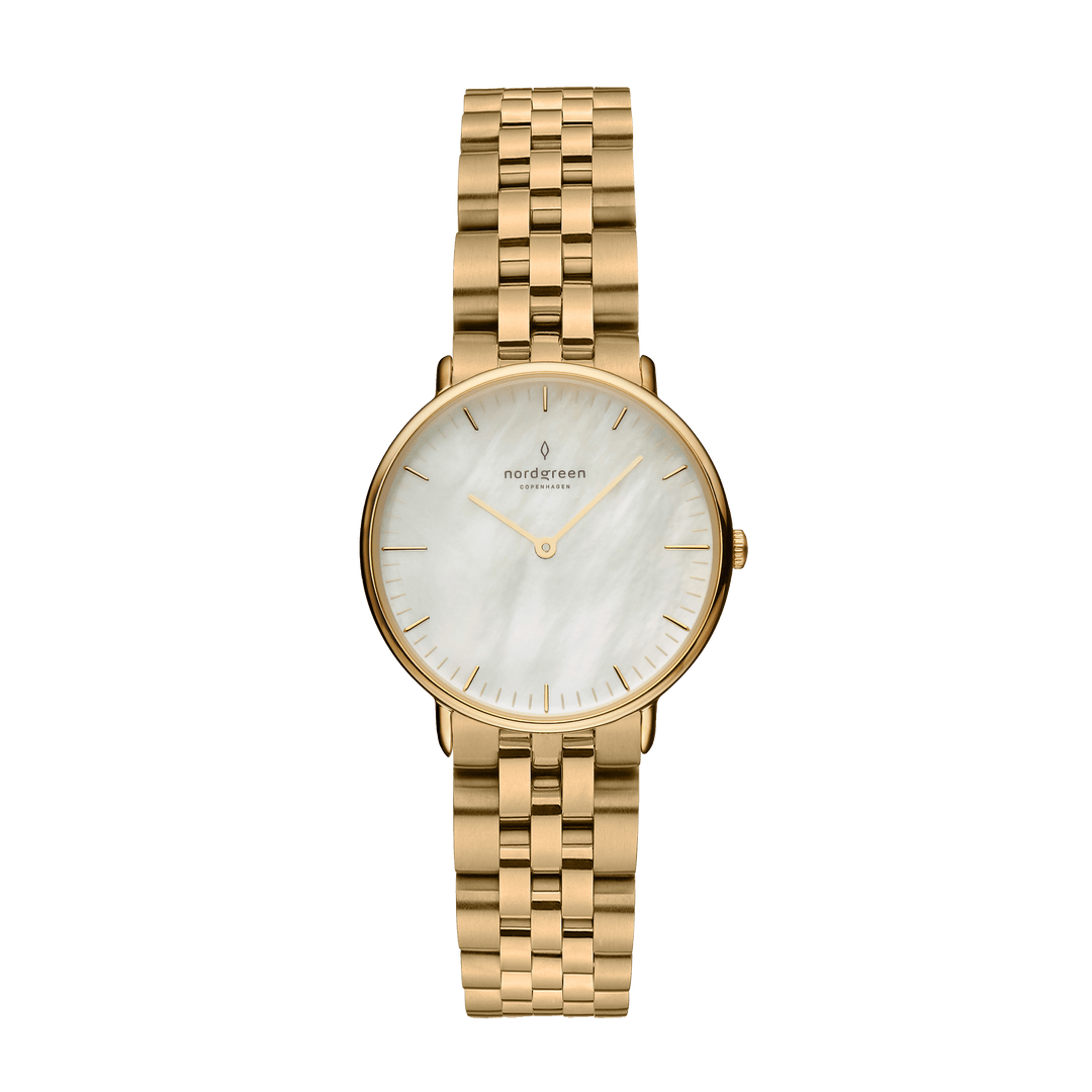 Nordgreen Watch Nordgreen Native 28mm Women's Gold 5 Link Bracelet Mother of Pearl Watch Brand