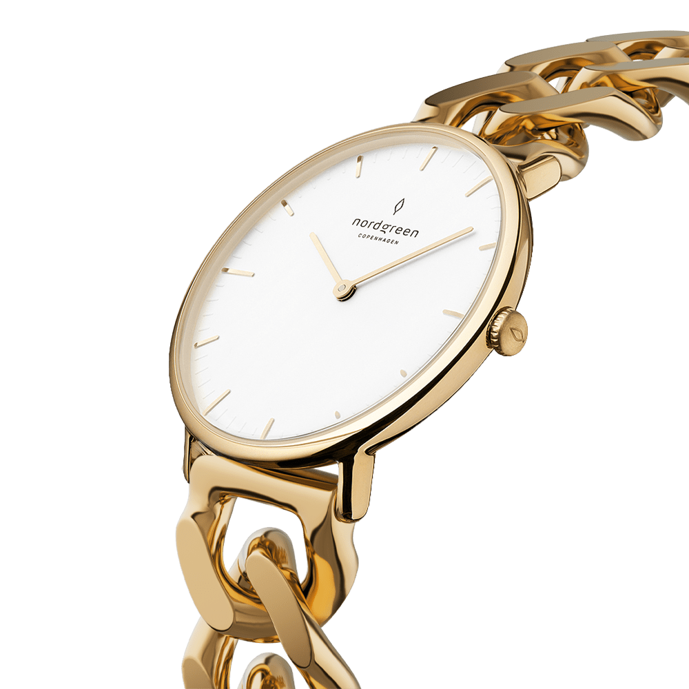 Nordgreen Watch Nordgreen Native 32mm Women's Gold Chain Link Dress Watch Brand